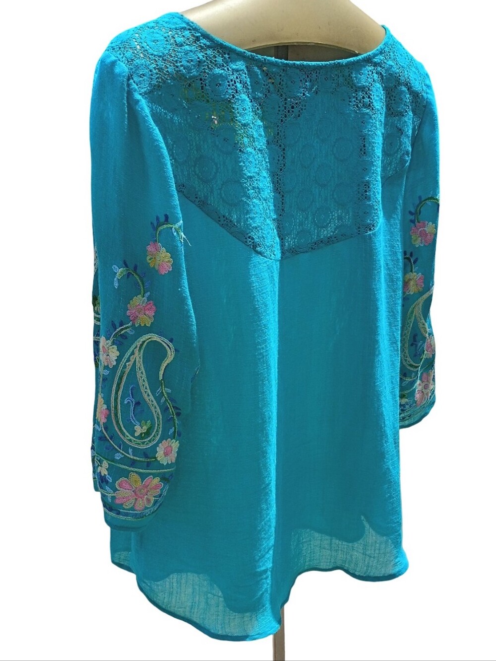 Figueroa & Flower Boho Embroidered Tunic Top XL